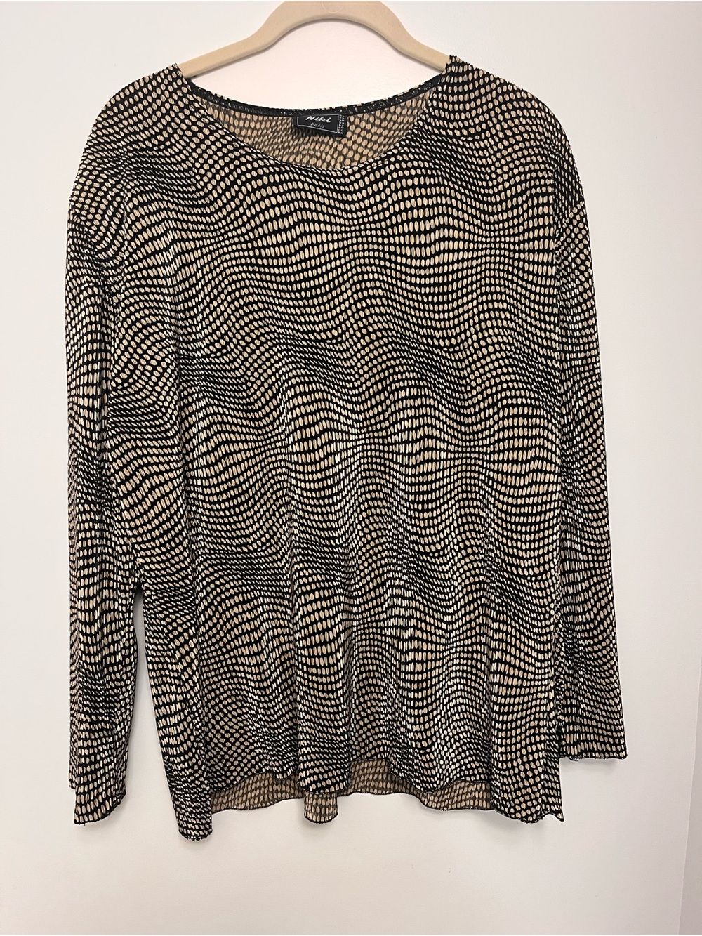 Niki Paris Vintage Black and Tan Wavy Dot Blouse